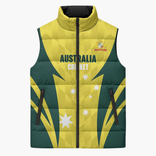 Australia Cricket Custom Sleeveless Puffer Jacket Go Aussie Dynamic Yellow - Aussie Hoodie