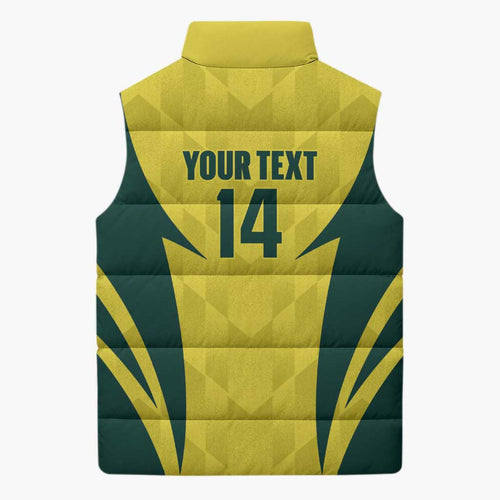 Australia Cricket Custom Sleeveless Puffer Jacket Go Aussie Dynamic Yellow - Aussie Hoodie