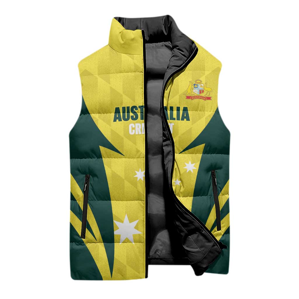 Australia Cricket Custom Sleeveless Puffer Jacket Go Aussie Dynamic Yellow - Aussie Hoodie
