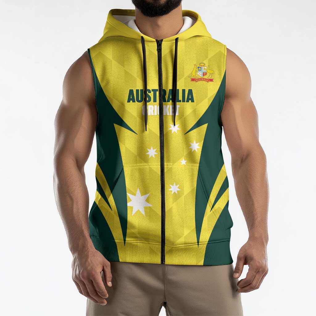Australia Cricket Custom Sleeveless Zip Hoodie Go Aussie Dynamic Yellow LT14