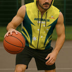 Australia Cricket Custom Sleeveless Zip Hoodie Go Aussie Dynamic Yellow LT14