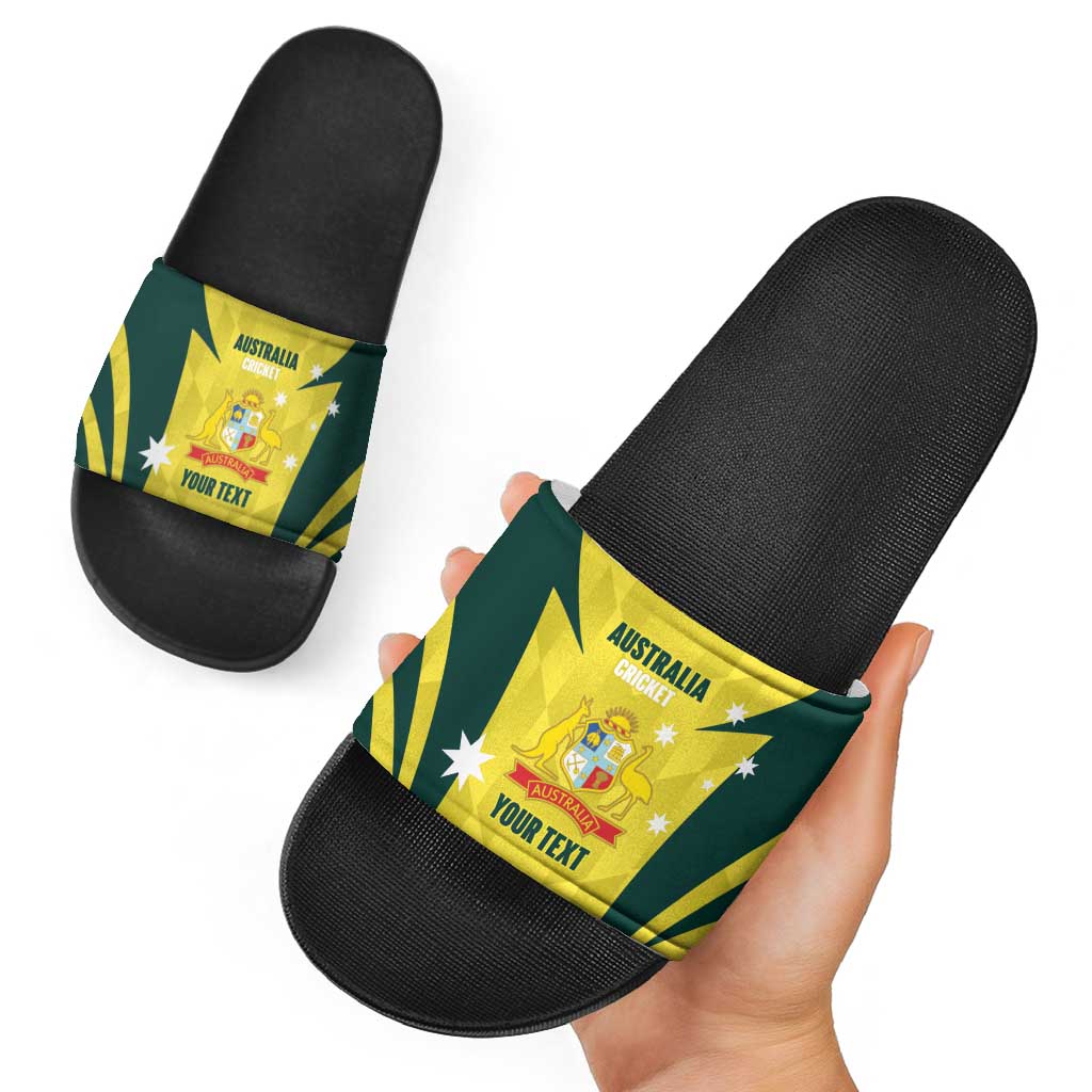 Australia Cricket Custom Slide Sandals Go Aussie Dynamic Yellow - Aussie Hoodie