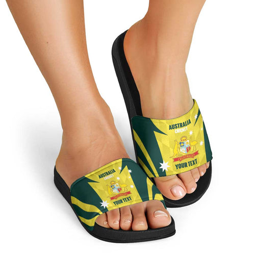 Australia Cricket Custom Slide Sandals Go Aussie Dynamic Yellow - Aussie Hoodie