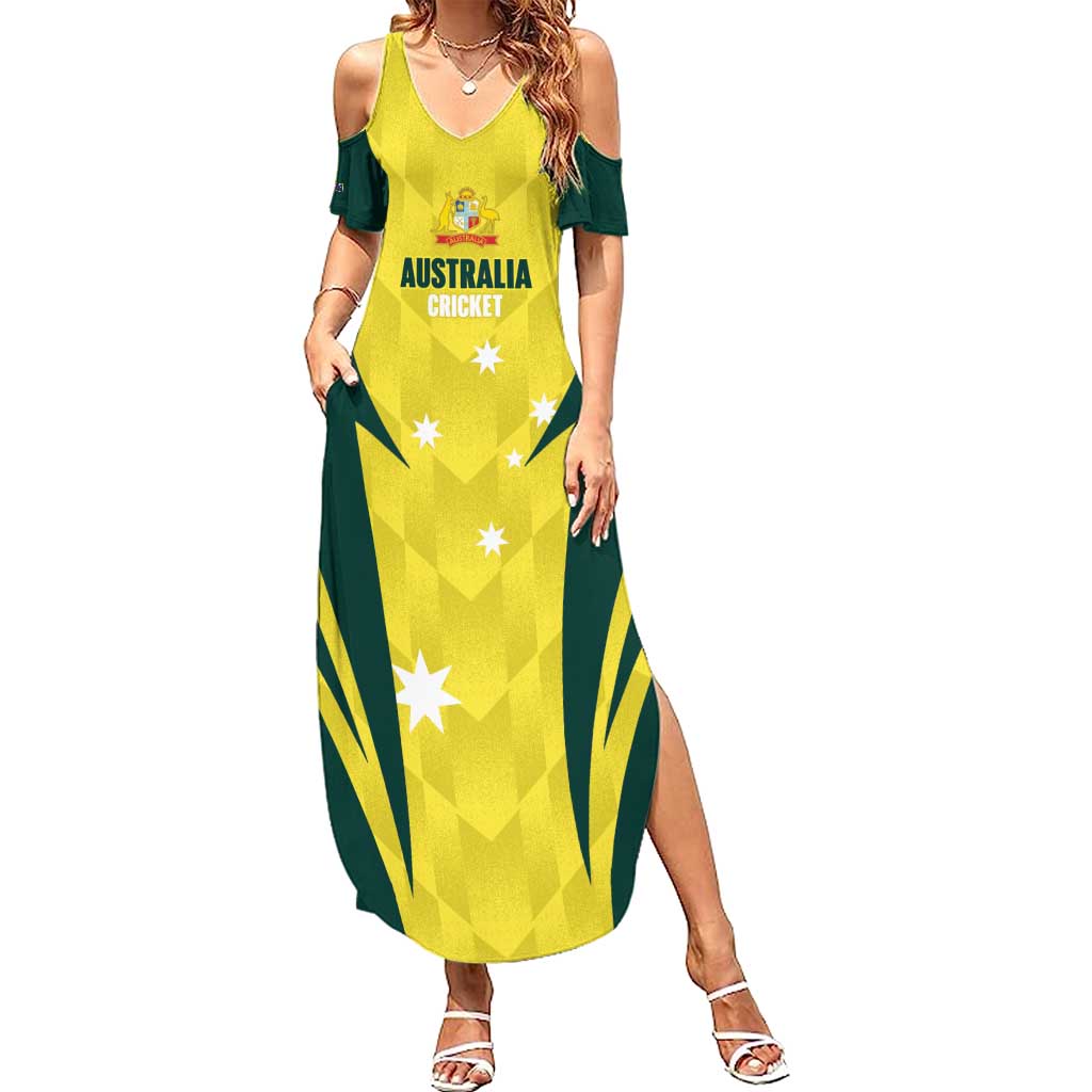 Australia Cricket Custom Summer Maxi Dress Go Aussie Dynamic Yellow - Aussie Hoodie
