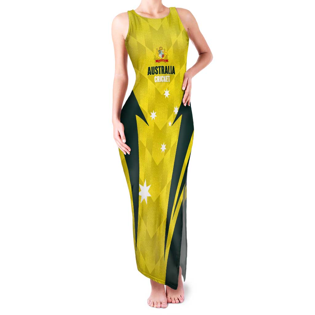 Australia Cricket Custom Tank Maxi Dress Go Aussie Dynamic Yellow - Aussie Hoodie
