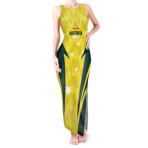 Australia Cricket Custom Tank Maxi Dress Go Aussie Dynamic Yellow - Aussie Hoodie