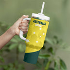 Australia Cricket Custom Tumbler With Handle Go Aussie Dynamic Yellow - Aussie Hoodie