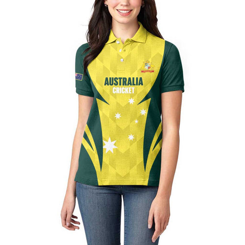 Australia Cricket Custom Women Polo Shirt Go Aussie Dynamic Yellow - Aussie Hoodie