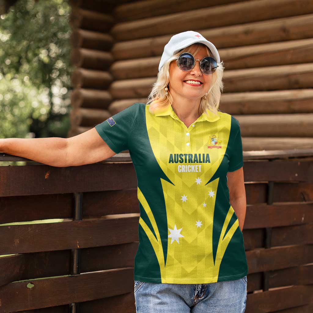 Australia Cricket Custom Women Polo Shirt Go Aussie Dynamic Yellow - Aussie Hoodie