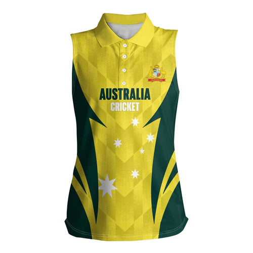 Australia Cricket Custom Women Sleeveless Polo Shirt Go Aussie Dynamic Yellow - Aussie Hoodie