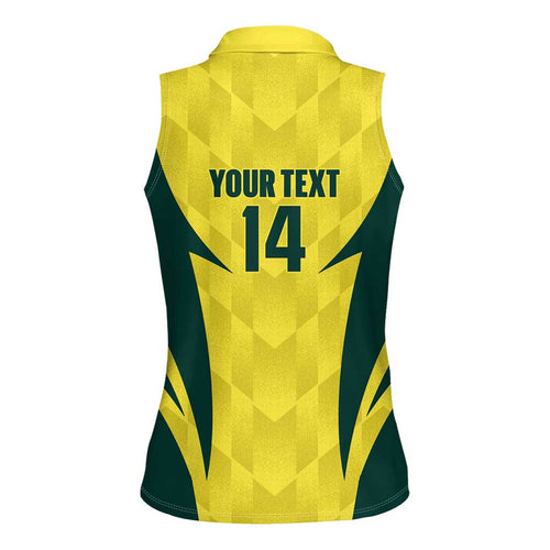 Australia Cricket Custom Women Sleeveless Polo Shirt Go Aussie Dynamic Yellow - Aussie Hoodie