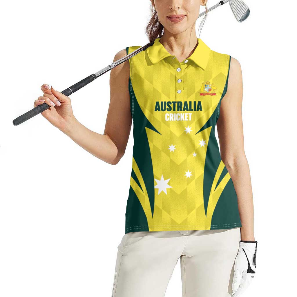 Australia Cricket Custom Women Sleeveless Polo Shirt Go Aussie Dynamic Yellow - Aussie Hoodie