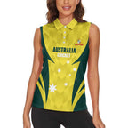 Australia Cricket Custom Women Sleeveless Polo Shirt Go Aussie Dynamic Yellow - Aussie Hoodie