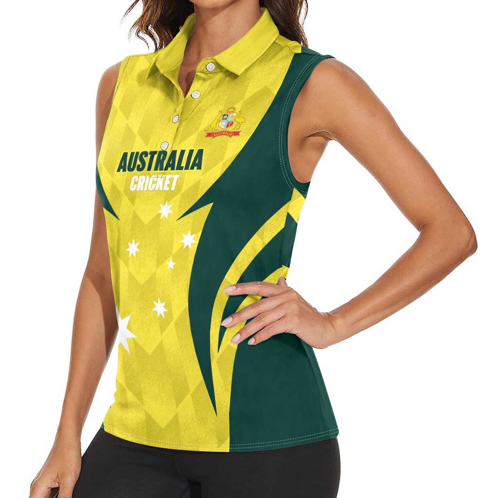 Australia Cricket Custom Women Sleeveless Polo Shirt Go Aussie Dynamic Yellow - Aussie Hoodie