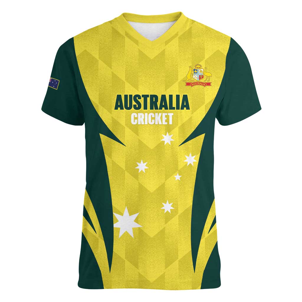 Australia Cricket Custom Women V-Neck T-Shirt Go Aussie Dynamic Yellow - Aussie Hoodie