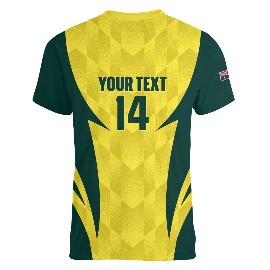 Australia Cricket Custom Women V-Neck T-Shirt Go Aussie Dynamic Yellow - Aussie Hoodie