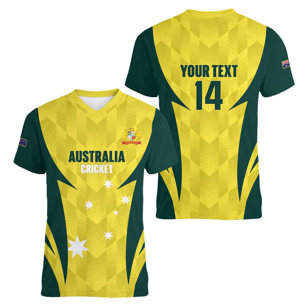 Australia Cricket Custom Women V-Neck T-Shirt Go Aussie Dynamic Yellow - Aussie Hoodie