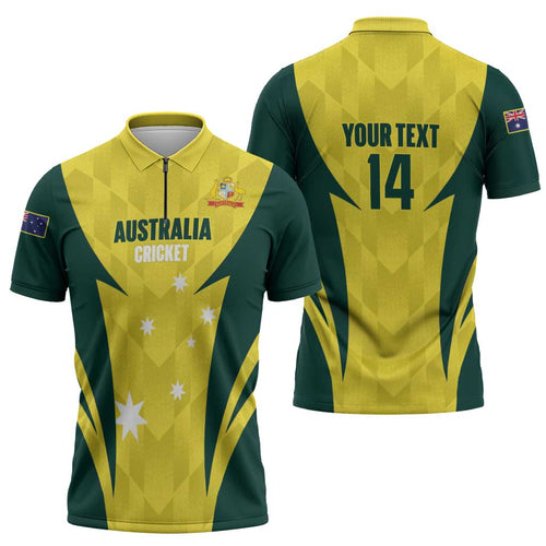 Australia Cricket Custom Zipper Polo Shirt Go Aussie Dynamic Yellow - Aussie Hoodie