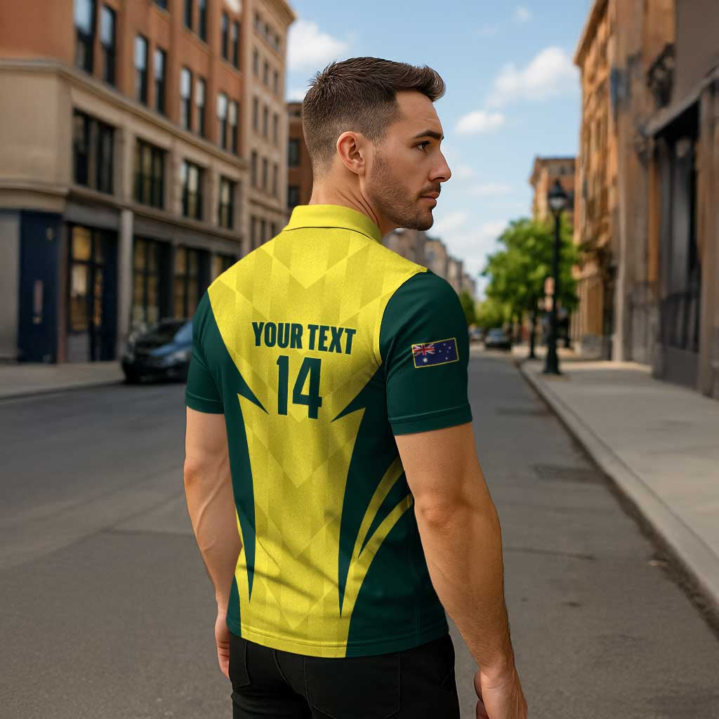 Australia Cricket Custom Zipper Polo Shirt Go Aussie Dynamic Yellow - Aussie Hoodie