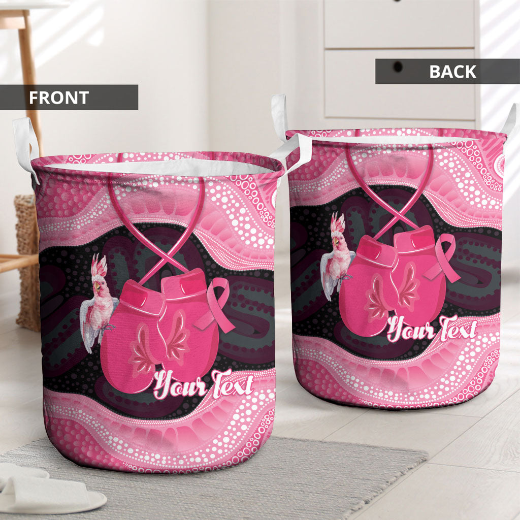 Personalised Australia Breast Cancer Awareness Laundry Basket Pink Cockatoo Fight Boxing Gloves Aboriginal Art