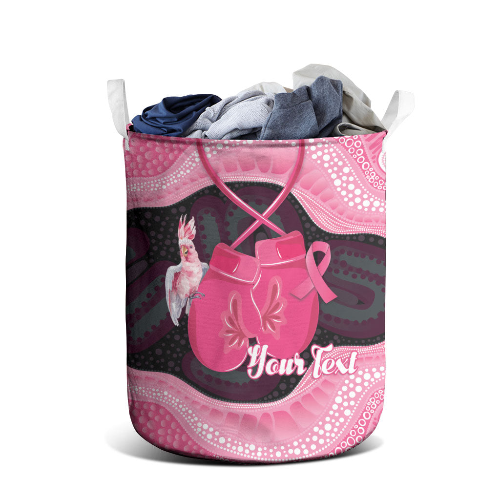Personalised Australia Breast Cancer Awareness Laundry Basket Pink Cockatoo Fight Boxing Gloves Aboriginal Art