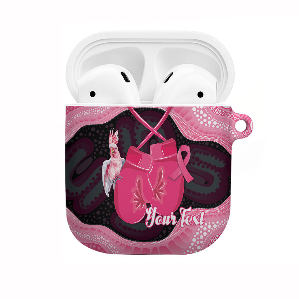 Personalised Australia Breast Cancer Awareness AirPods Case Pink Cockatoo Fight Boxing Gloves Aboriginal Art
