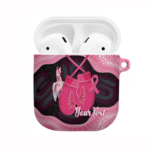 Personalised Australia Breast Cancer Awareness AirPods Case Pink Cockatoo Fight Boxing Gloves Aboriginal Art