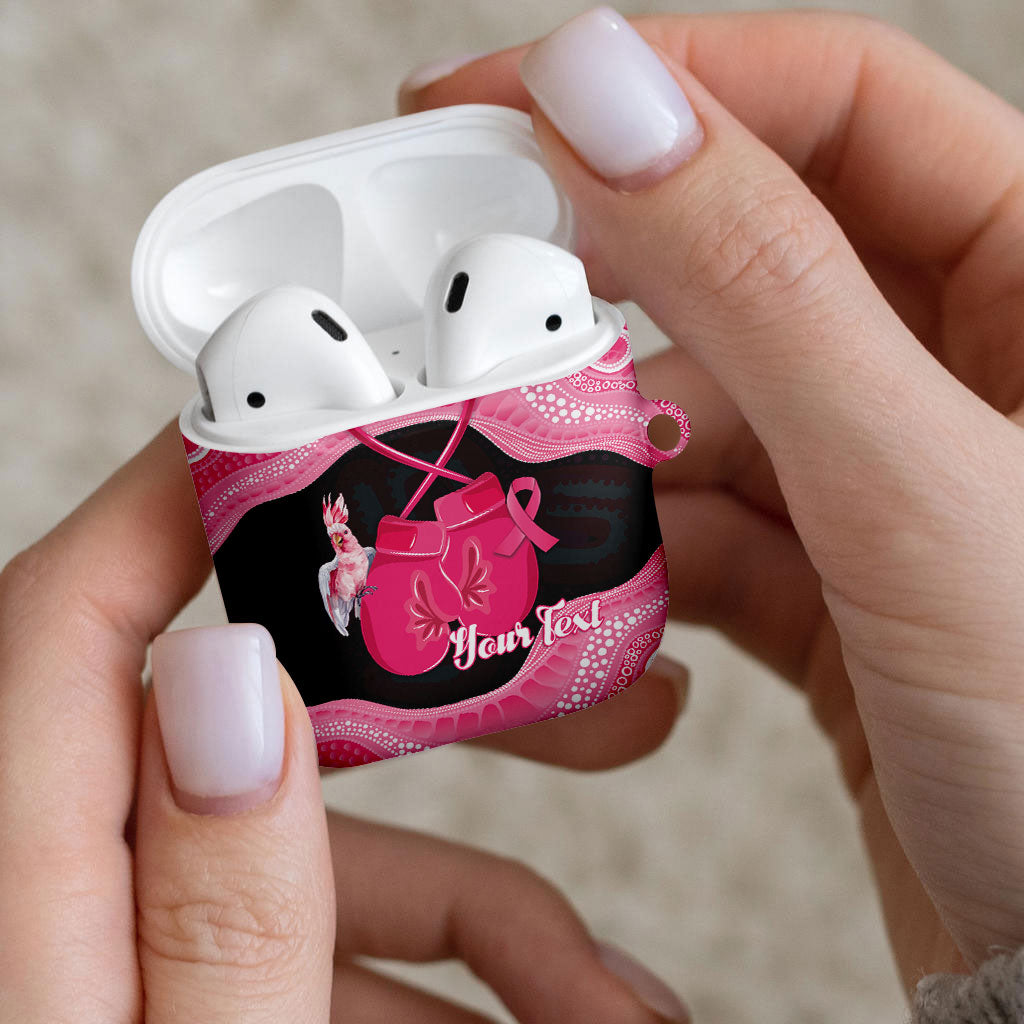 Personalised Australia Breast Cancer Awareness AirPods Case Pink Cockatoo Fight Boxing Gloves Aboriginal Art