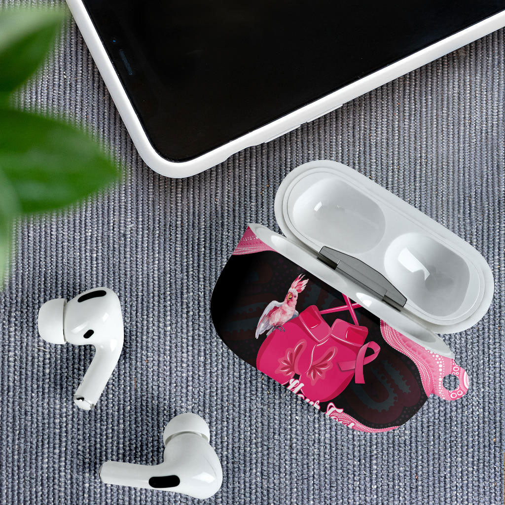 Personalised Australia Breast Cancer Awareness AirPods Case Pink Cockatoo Fight Boxing Gloves Aboriginal Art