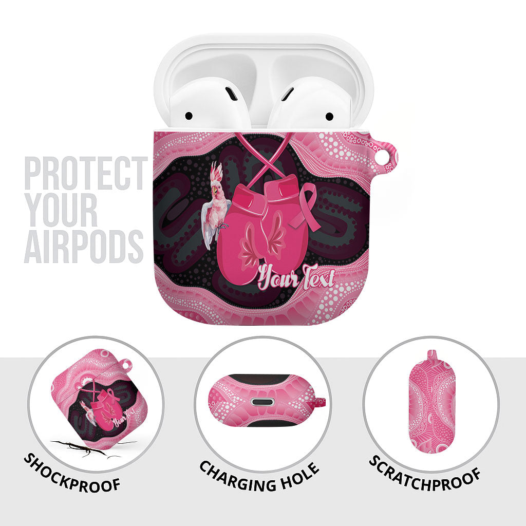 Personalised Australia Breast Cancer Awareness AirPods Case Pink Cockatoo Fight Boxing Gloves Aboriginal Art