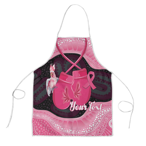 Personalised Australia Breast Cancer Awareness Apron Pink Cockatoo Fight Boxing Gloves Aboriginal Art