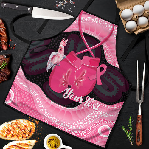 Personalised Australia Breast Cancer Awareness Apron Pink Cockatoo Fight Boxing Gloves Aboriginal Art