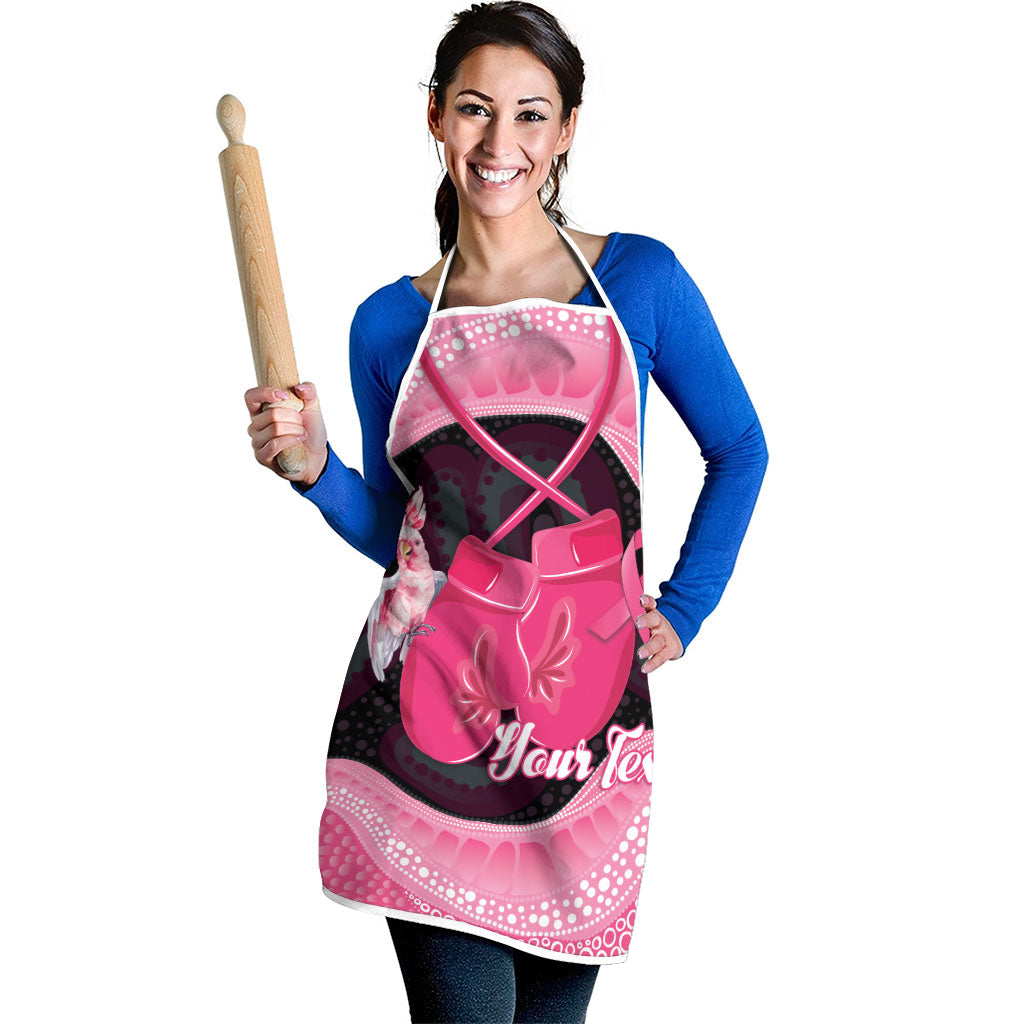 Personalised Australia Breast Cancer Awareness Apron Pink Cockatoo Fight Boxing Gloves Aboriginal Art