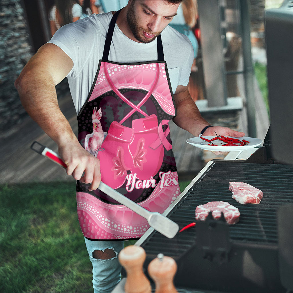 Personalised Australia Breast Cancer Awareness Apron Pink Cockatoo Fight Boxing Gloves Aboriginal Art
