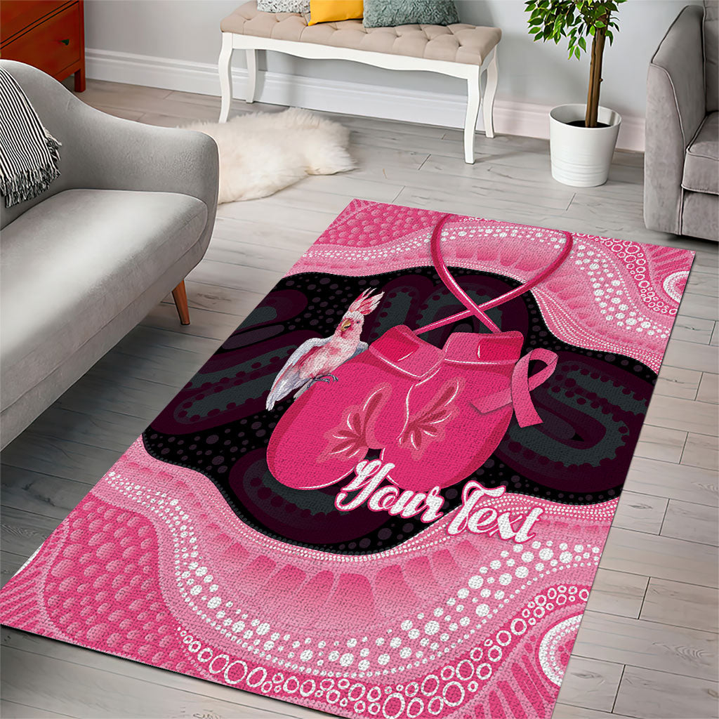 Personalised Australia Breast Cancer Awareness Area Rug Pink Cockatoo Fight Boxing Gloves Aboriginal Art