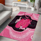 Personalised Australia Breast Cancer Awareness Area Rug Pink Cockatoo Fight Boxing Gloves Aboriginal Art