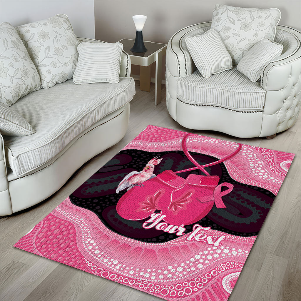 Personalised Australia Breast Cancer Awareness Area Rug Pink Cockatoo Fight Boxing Gloves Aboriginal Art