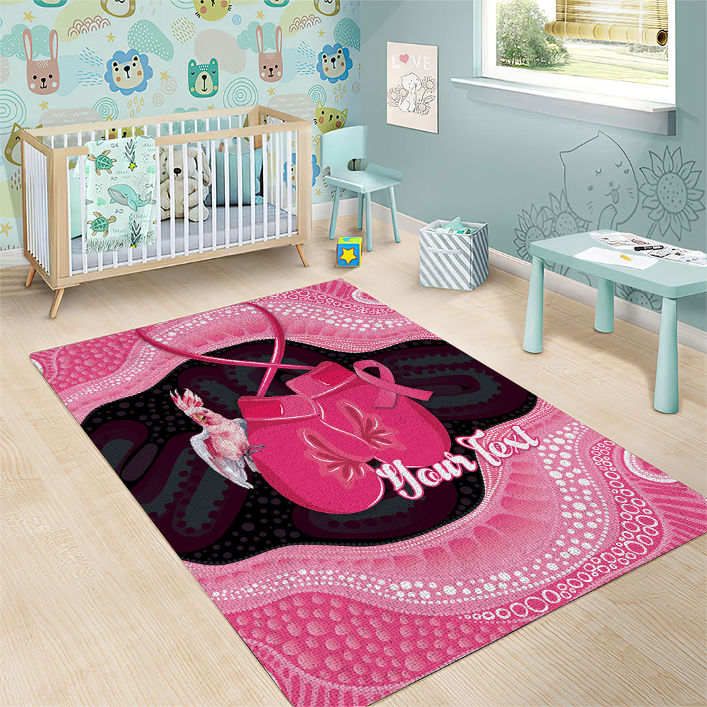 Personalised Australia Breast Cancer Awareness Area Rug Pink Cockatoo Fight Boxing Gloves Aboriginal Art