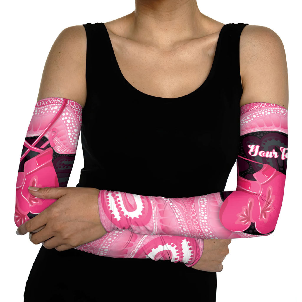 Personalised Australia Breast Cancer Awareness Arm Sleeves Pink Cockatoo Fight Boxing Gloves Aboriginal Art
