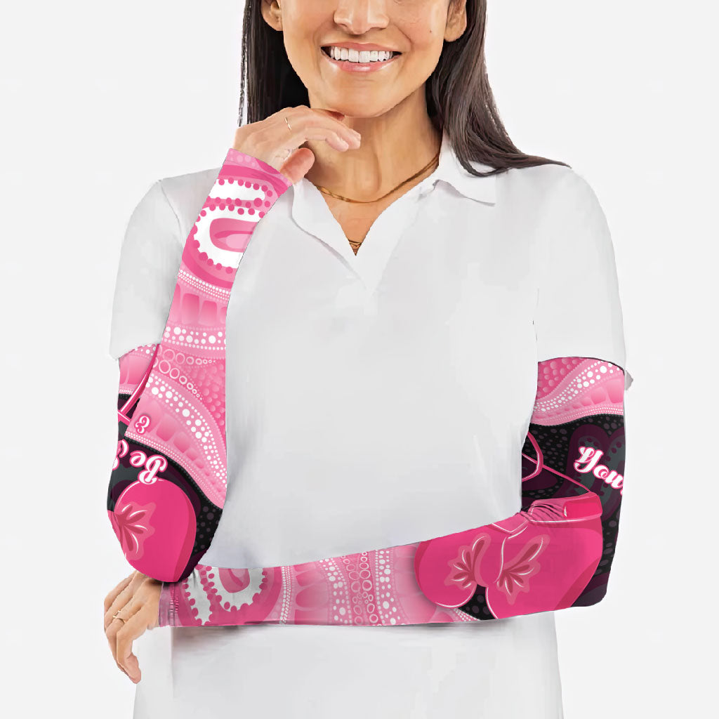 Personalised Australia Breast Cancer Awareness Arm Sleeves Pink Cockatoo Fight Boxing Gloves Aboriginal Art