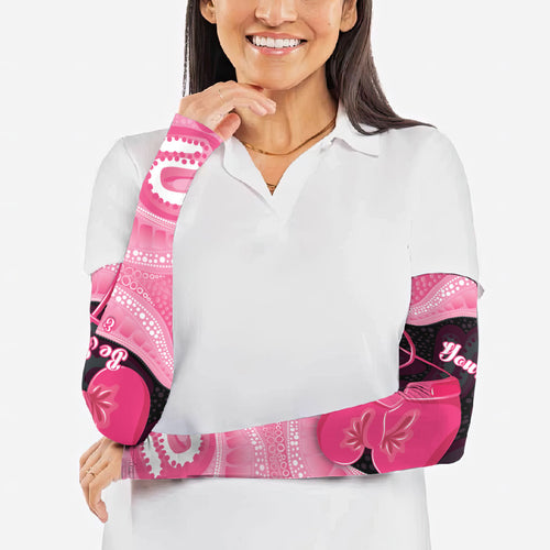 Personalised Australia Breast Cancer Awareness Arm Sleeves Pink Cockatoo Fight Boxing Gloves Aboriginal Art