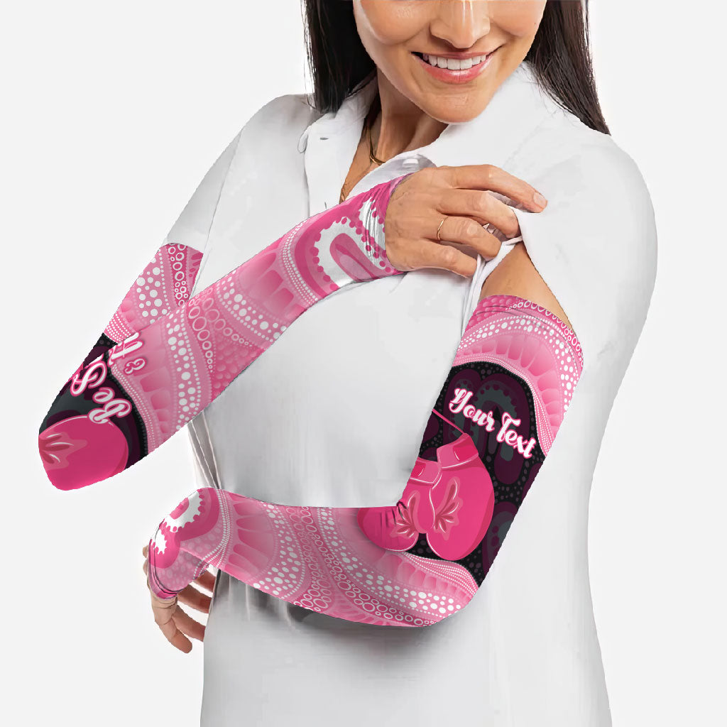 Personalised Australia Breast Cancer Awareness Arm Sleeves Pink Cockatoo Fight Boxing Gloves Aboriginal Art