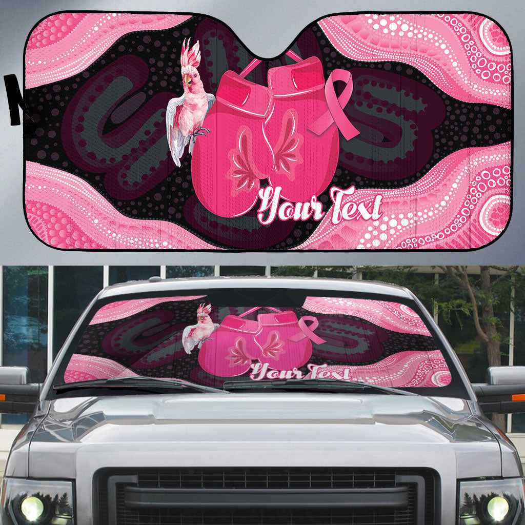 Personalised Australia Breast Cancer Awareness Auto Sun Shade Pink Cockatoo Fight Boxing Gloves Aboriginal Art