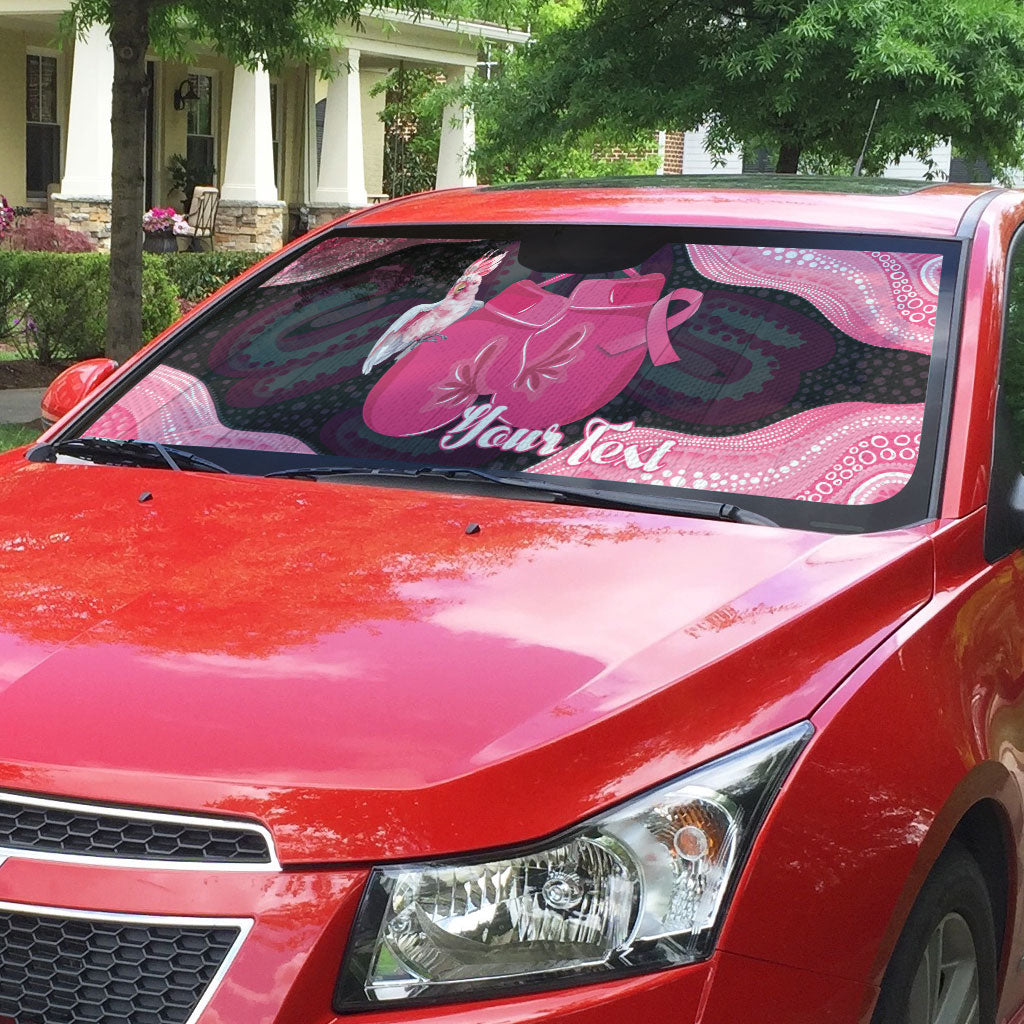 Personalised Australia Breast Cancer Awareness Auto Sun Shade Pink Cockatoo Fight Boxing Gloves Aboriginal Art