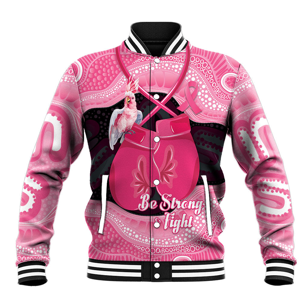 Personalised Australia Breast Cancer Awareness Baseball Jacket Pink Cockatoo Fight Boxing Gloves Aboriginal Art