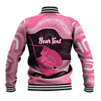 Personalised Australia Breast Cancer Awareness Baseball Jacket Pink Cockatoo Fight Boxing Gloves Aboriginal Art