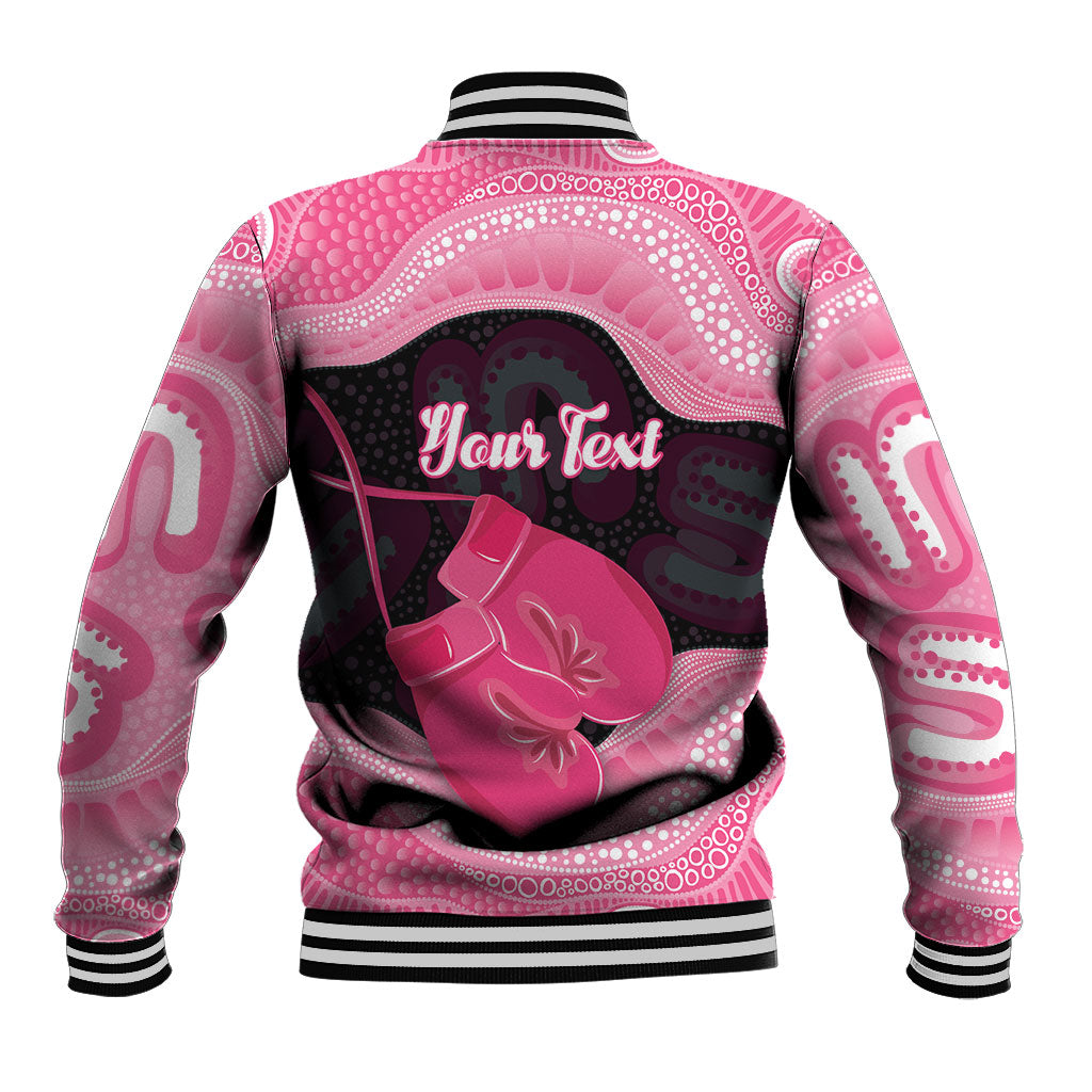 Personalised Australia Breast Cancer Awareness Baseball Jacket Pink Cockatoo Fight Boxing Gloves Aboriginal Art