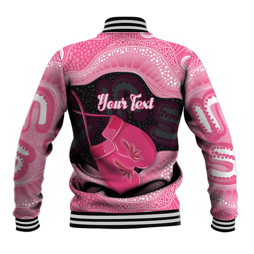 Personalised Australia Breast Cancer Awareness Baseball Jacket Pink Cockatoo Fight Boxing Gloves Aboriginal Art