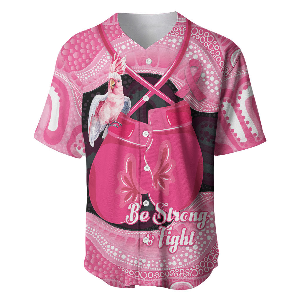 Personalised Australia Breast Cancer Awareness Baseball Jersey Pink Cockatoo Fight Boxing Gloves Aboriginal Art