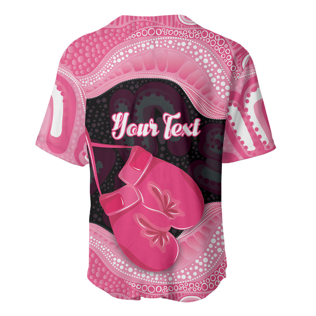 Personalised Australia Breast Cancer Awareness Baseball Jersey Pink Cockatoo Fight Boxing Gloves Aboriginal Art